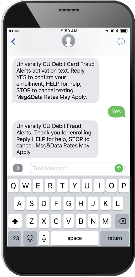 debit card fraud text alert enrollment
