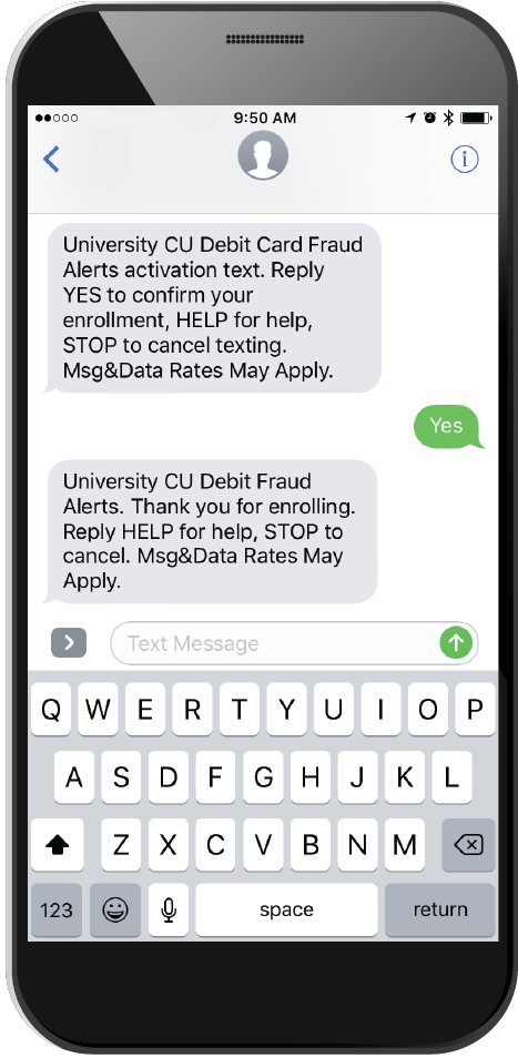 debit card fraud text alert enrollment