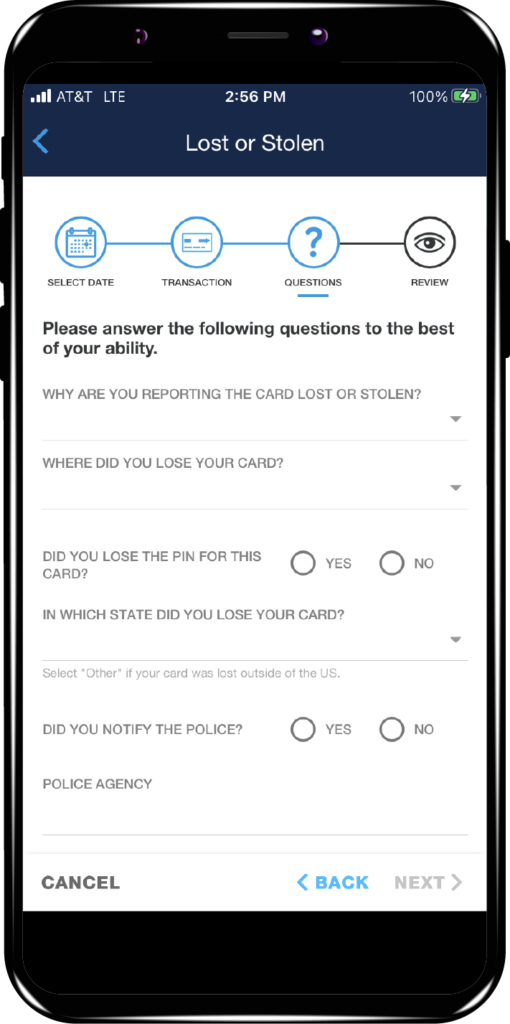 Reporting Lost or Stolen Card in Credit Card App