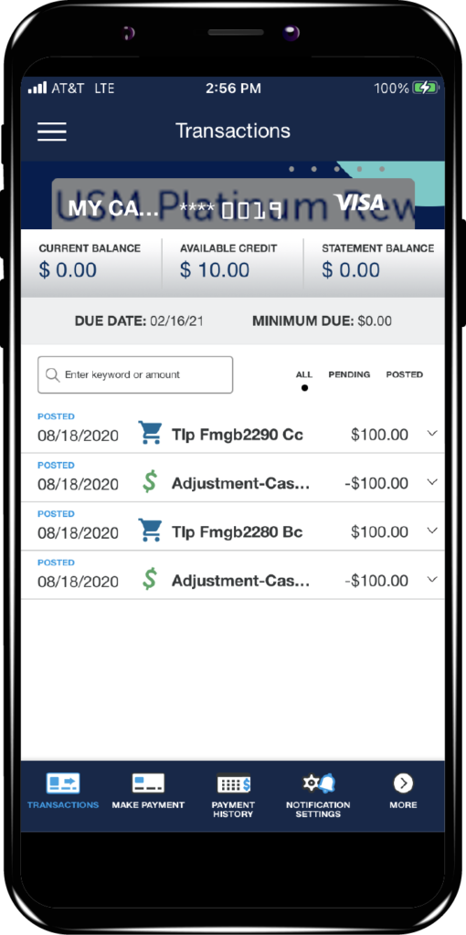 Transactions in Credit Card App