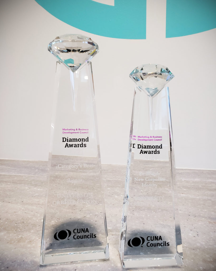 Left: Diamond Award for Category's Best, Logo. Right: Diamond Award for Branding/New Corporate Identity.