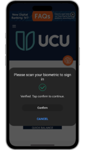 Confirmation screen after you have successfully verified your biometrics.