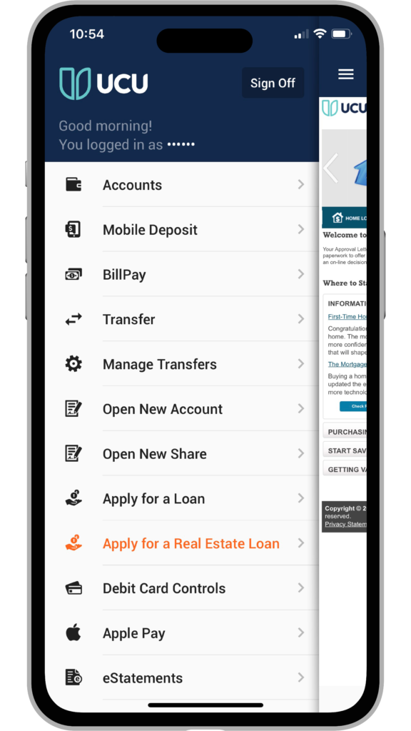 Apply for a Real Estate Loan from the main menu of the Mobile App.