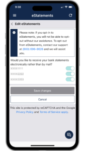 Customize your settings for receiving eStatements.