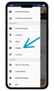 Where to locate the chat bot within the Mobile App.