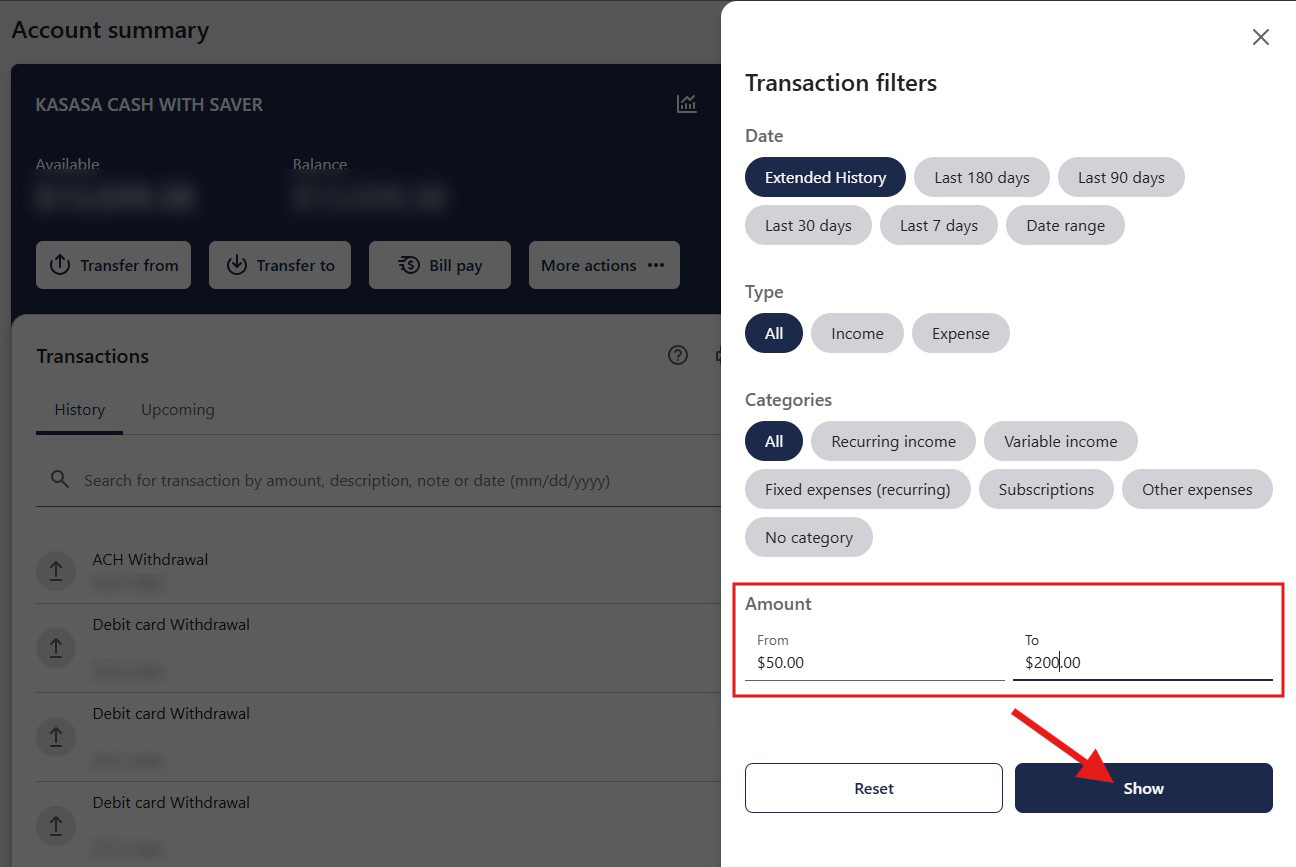 Account Transaction Filters 